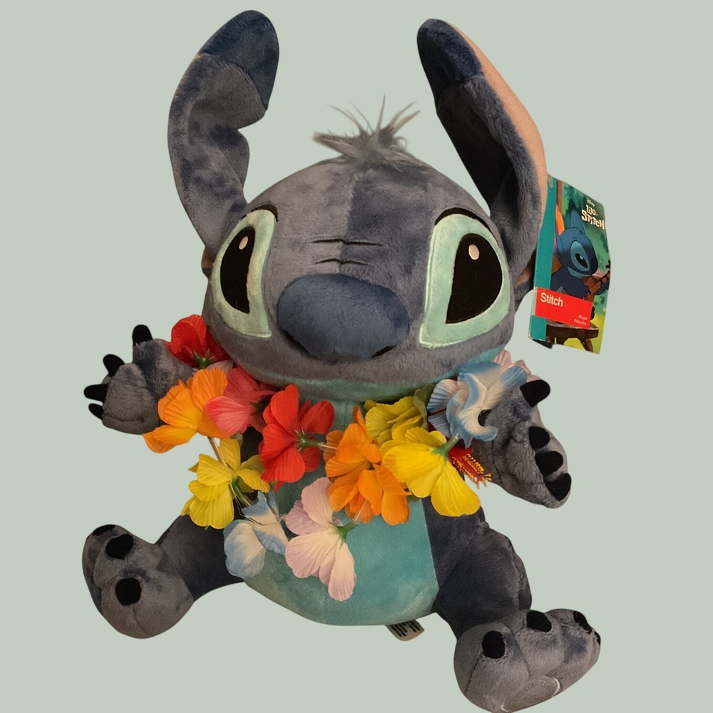 Disney Store Lilo & Stitch‎ Plush w/ Floral Lei Authentic Stuffed Animal NWT 15"